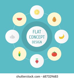 Flat Icons Maize, Lime, Jungle Fruit And Other Vector Elements. Set Of Berry Flat Icons Symbols Also Includes Watermelon, Tomato, Garlic Objects.