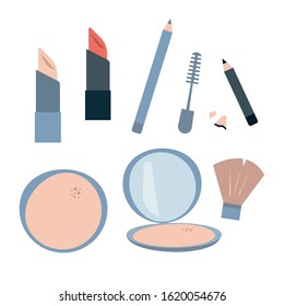 Flat icons of make up material. Editable and customisable vector file. 