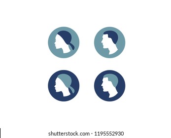 Flat icons of man and woman. 2 pictograms isolated on white background. Vector illustration.