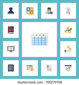 Flat Icons Mark, Accounting System, Duty And Other Vector Elements. Set Of Registration Flat Icons Symbols Also Includes Software, Algebra, Booker Objects.