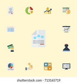 Flat Icons Mark, Algebra, Pie Bar And Other Vector Elements. Set Of Registration Flat Icons Symbols Also Includes Dividends, Sheet, Law Objects.