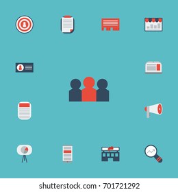 Flat Icons Megaphone, Journal, Building And Other Vector Elements. Set Of Marketing Flat Icons Symbols Also Includes Advertising Agency, Dartboard, Newspaper Objects.