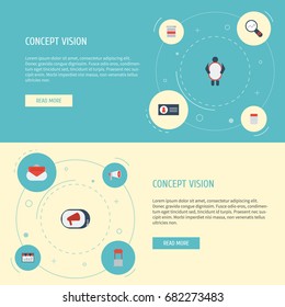 Flat Icons Message, Id, Social Media Ads And Other Vector Elements. Set Of Advertising Flat Icons Symbols Also Includes Chart, Television, Banner Objects.