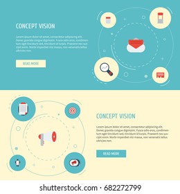 Flat Icons Message, Letter, Television And Other Vector Elements. Set Of Advertising Flat Icons Symbols Also Includes Stand, Newspaper, Magnifier Objects.