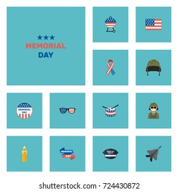 Flat Icons Military Man, Aircraft, Holiday And Other Vector Elements. Set Of History Flat Icons Symbols Also Includes Day, Banner, Brazier Objects.