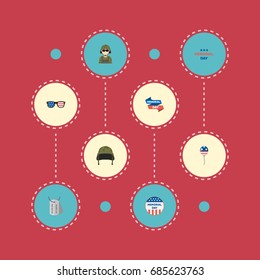 Flat Icons Military Man, Usa Badge, Holiday And Other Vector Elements. Set Of Memorial Flat Icons Symbols Also Includes Spectacles, Identity, Day Objects.