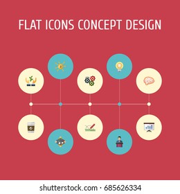 Flat Icons Mind, Help, Show And Other Vector Elements. Set Of Startup Flat Icons Symbols Also Includes Plant, Process, Crowdfunding Objects.