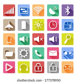 Flat icons for mobile phone with a long shadow