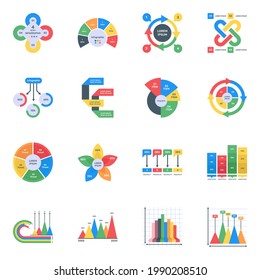 Flat Icons of Modern Infographics in Editable Style