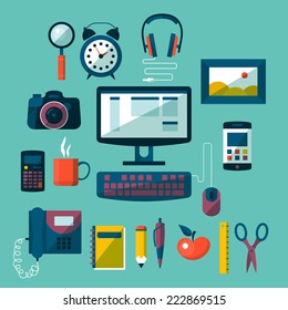 Flat icons of modern office work space