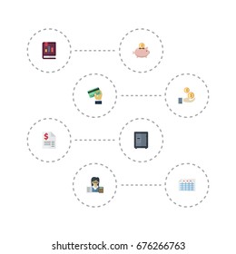Flat Icons Moneybox, Sheet, Safe And Other Vector Elements. Set Of Recording Flat Icons Symbols Also Includes Accountant, Profit, Credit Objects.