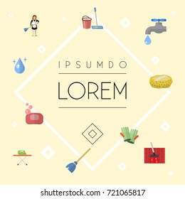 Flat Icons Mopping, Housewife, Carpet Vacuuming And Other Vector Elements. Set Of Cleaning Flat Icons Symbols Also Includes Vacuuming, Drop, Hygiene Objects.