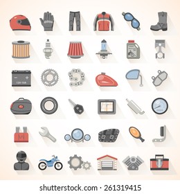 Flat Icons - Motorcycle Gear And Accessories