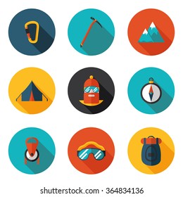 flat icons of mountaineering in vector format eps10