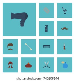 Flat Icons Moustache, Deodorant, Comb And Other Vector Elements