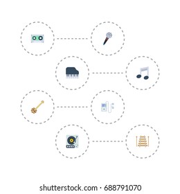 Flat Icons Mp3 Player, Turntable, Octave Keyboard And Other Vector Elements. Set Of Music Flat Icons Symbols Also Includes Tape, Turntable, Symbol Objects.