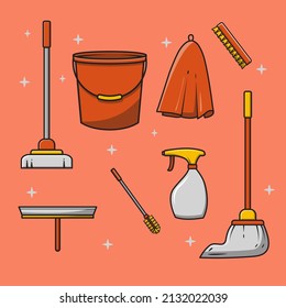 flat icons, multiple cleaning tools