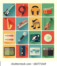 Flat icons music set