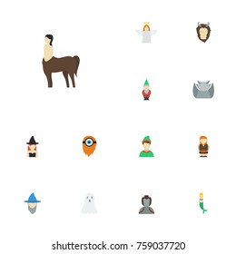 Flat Icons Mythology, Evil, Halloween And Other Vector Elements. Set Of Character Flat Icons Symbols Also Includes Magic, Horse, Witch Objects.