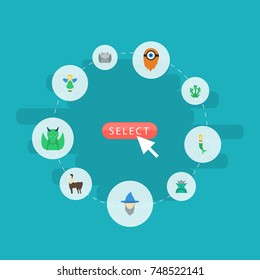 Flat Icons Mythology, Fire, Wizard And Other Vector Elements. Set Of Character Flat Icons Symbols Also Includes Hydra, Centaur, Goblin Objects.