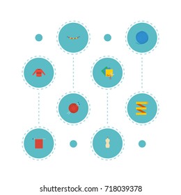 Flat Icons Needlework, Jewelry, Pullover And Other Vector Elements. Set Of Handmade Flat Icons Symbols Also Includes Dummy, Colorful, Crochet Objects.