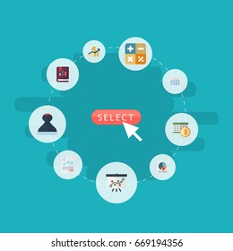 Flat Icons Net Income, Tactics, Sheet And Other Vector Elements. Set Of Accounting Flat Icons Symbols Also Includes Pie, Dollar, Mark Objects.