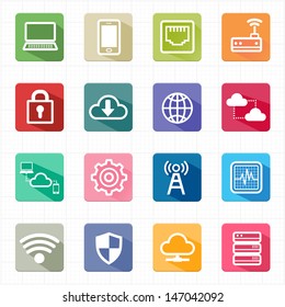 Flat icons network cloud computing and white background