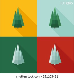 flat icons New Year tree, conifers