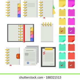 Flat icons for notebooks. Nine icons for light notebooks for business on white.