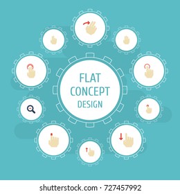Flat Icons Nudge, Down, Right And Other Vector Elements. Set Of Gestures Flat Icons Symbols Also Includes Strong, Three, Right Objects.
