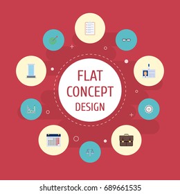 Flat Icons Office, Diagram, Task List And Other Vector Elements. Set Of Job Flat Icons Symbols Also Includes Center, Target, Date Objects.
