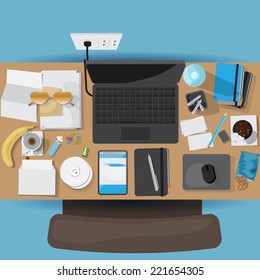 Flat Icons, Office Workplace, Elements for Design Set - Vector Illustration, Graphic Design Editable For Your Design