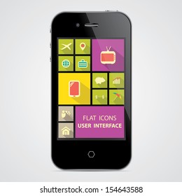 Flat icons on smart phone UI application, user interface