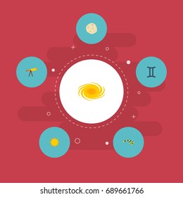 Flat Icons Optics, Space, Comet And Other Vector Elements. Set Of  Flat Icons Symbols Also Includes Astronomy, Optics, Twins Objects.