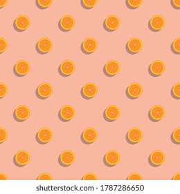 Flat icons of Orange fruit seamless pattern on orange background. Simple stylish repeated elements for prints, screen or fabric decoration, tile, wrapping paper, book cover book, wallpaper. Eps10