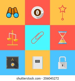 Flat icons for organization of outsourced. Set of colored vector square flat icons with symbols of organization of outsourced.