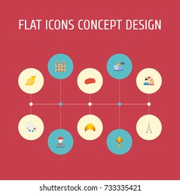 Flat Icons Ornament, Cap, Dessert And Other Vector Elements. 
