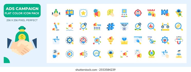 Flat icons pack about Ads Campaign. Contains such icons as branding,marketing, influencer and more.