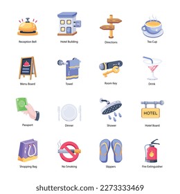 Flat Icons Pack of Hotel Accessories

