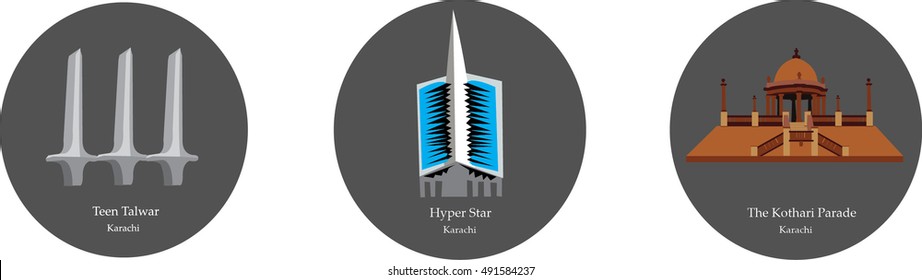 Flat Icons Pack of Pakistan Monuments