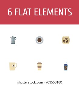 Flat Icons Package Latte, Mug, Saucer And Other Vector Elements. Set Of Coffee Flat Icons Symbols Also Includes To, Go, Capsule Objects.
