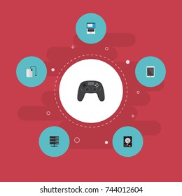 Flat Icons Palmtop, Hard Disk, Laptop And Other Vector Elements. Set Of PC Flat Icons Symbols Also Includes Phone, Disk, Hdd Objects.