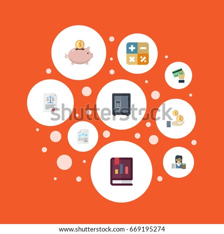 Flat Icons Paper, Card, Act And Other Vector Elements. Set Of Recording Flat Icons Symbols Also Includes Paper, Booker, Vault Objects.