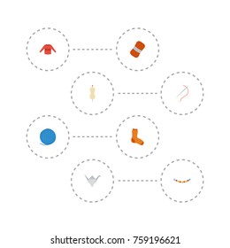 Flat Icons Paper Figure, Dummy, Pullover And Other Vector Elements. Set Of Handcraft Flat Icons Symbols Also Includes Ball, Figure, Jewelry Objects.