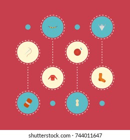 Flat Icons Paper Figure, Pullover, Knitted Socks And Other Vector Elements. Set Of Handcraft Flat Icons Symbols Also Includes Mannequin, Wool, Hosiery Objects.