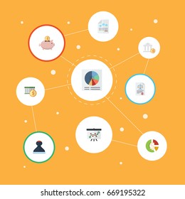 Flat Icons Paper, Mark, Moneybox And Other Vector Elements. Set Of Accounting Flat Icons Symbols Also Includes Account, Act, Law Objects.