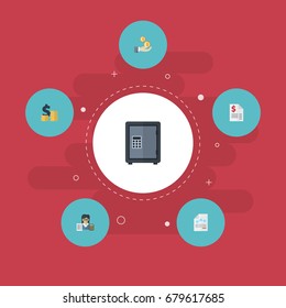 Flat Icons Paper, Safe, Duty And Other Vector Elements. Set Of Registration Flat Icons Symbols Also Includes Cash, Deposit, Vault Objects.