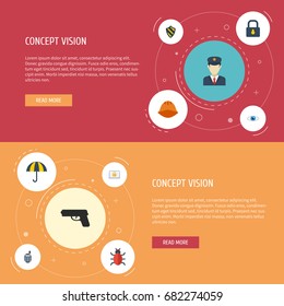 Flat Icons Parasol, Vision, Lock And Other Vector Elements. Set Of Safety Flat Icons Symbols Also Includes Eye, Parasol, Phone Objects.