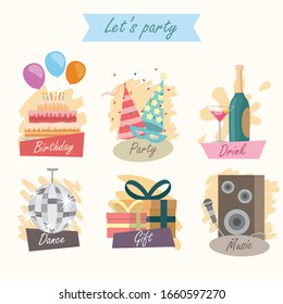 Flat icons Party set vector