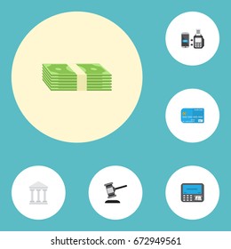 Flat Icons Payment, Atm, Remote Paying And Other Vector Elements. Set Of Banking Flat Icons Symbols Also Includes Stack, Money, Payment Objects.